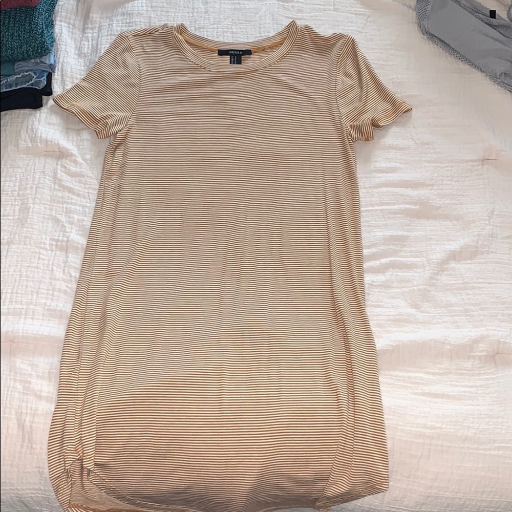 yellow and white striped tshirt dress